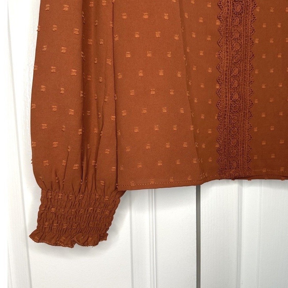 Shein French Lampshade Raised Dot Blouse in rust orange Large Lace Trim - Picture 4 of 7